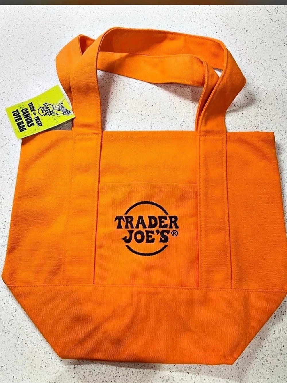 Trader Joe's Trick or Treat Canvas Tote Bag Orange & Purple